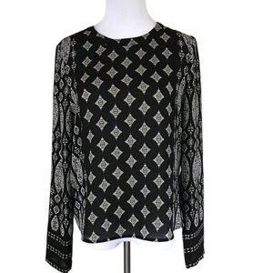 BCBGMaxAzria Donella Tapestry Print Black/White Wrap Top Size XS MSRP $268